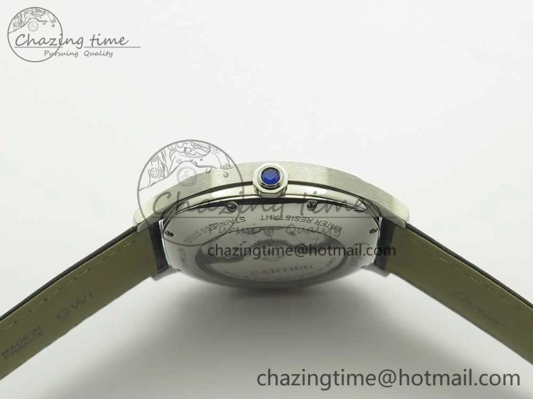 Drive de Cartier SS GSF 1:1 Best Edition White Textured Dial on Black Leather Strap A23J