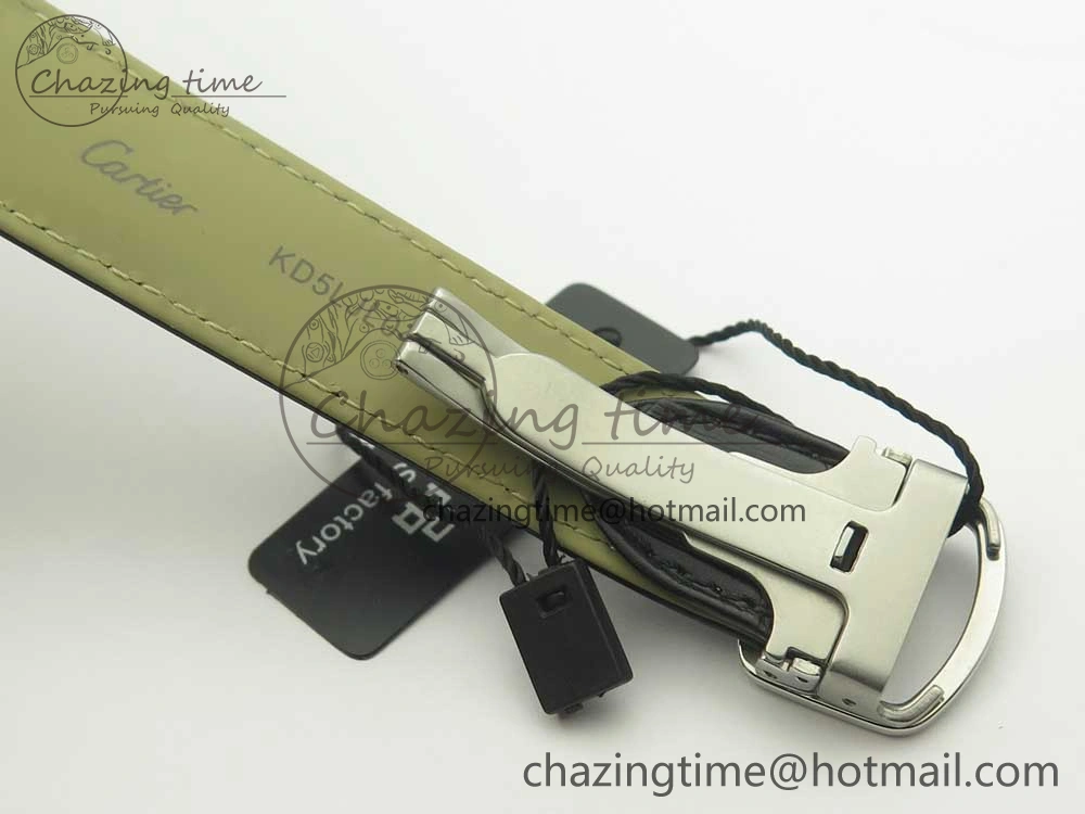 Drive de Cartier SS GSF 1:1 Best Edition White Textured Dial on Black Leather Strap A23J