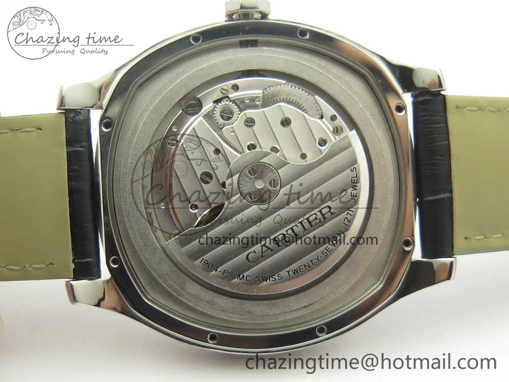 Drive de Cartier SS GSF 1:1 Best Edition White Textured Dial on Black Leather Strap A23J