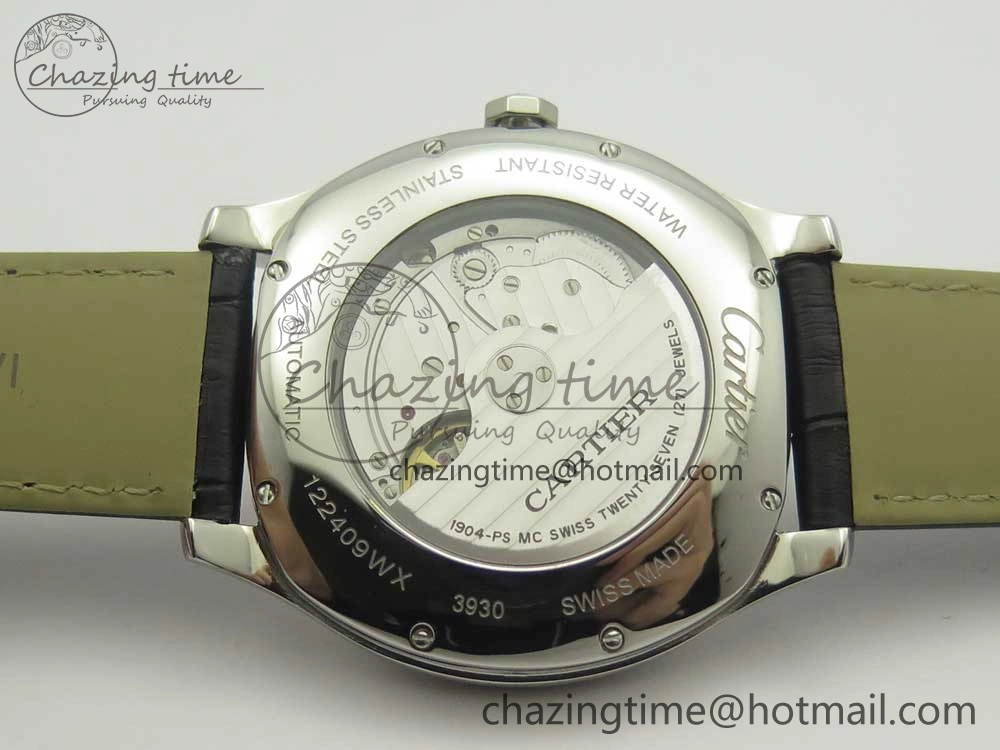 Drive de Cartier SS GSF 1:1 Best Edition White Textured Dial on Black Leather Strap A23J