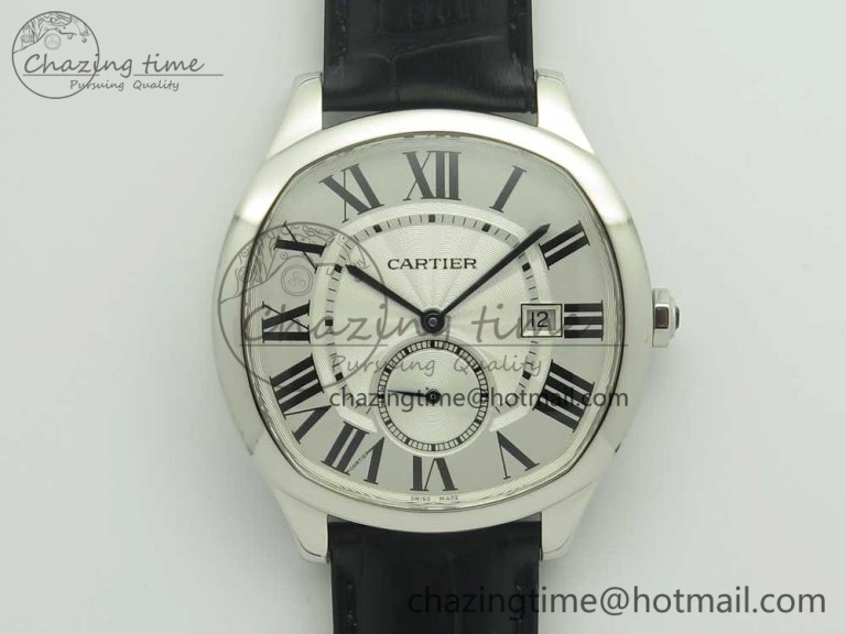 Drive de Cartier SS GSF 1:1 Best Edition White Textured Dial on Black Leather Strap A23J
