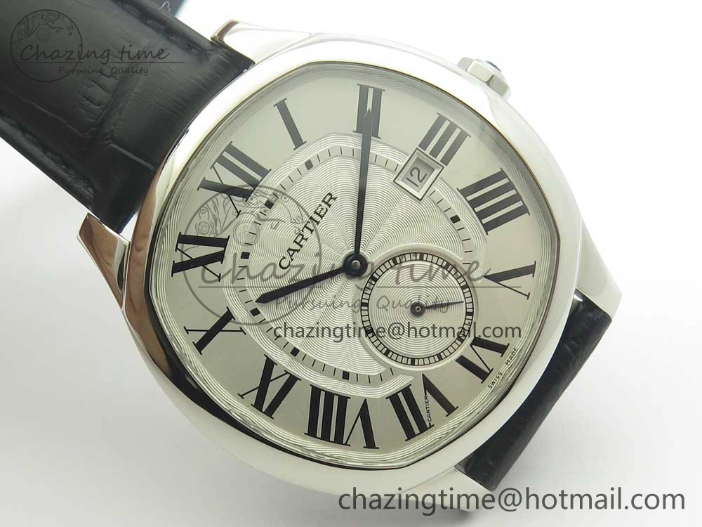 Drive de Cartier SS GSF 1:1 Best Edition White Textured Dial on Black Leather Strap A23J
