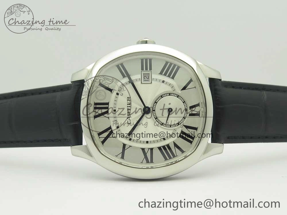 Drive de Cartier SS GSF 1:1 Best Edition White Textured Dial on Black Leather Strap A23J