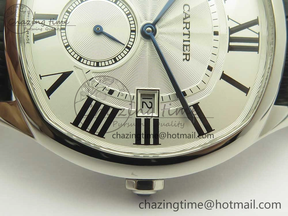 Drive de Cartier SS GSF 1:1 Best Edition White Textured Dial on Black Leather Strap A23J