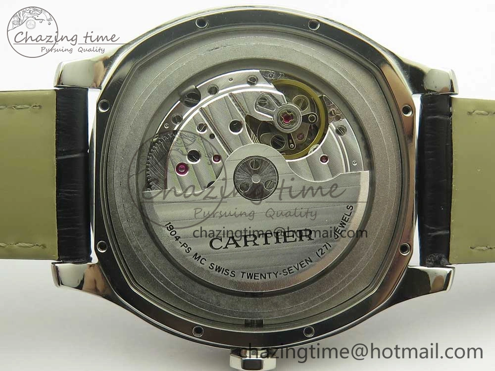 Drive de Cartier SS GSF 1:1 Best Edition White Textured Dial on Black Leather Strap A23J