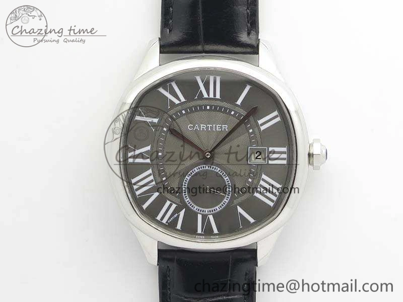 Drive de Cartier SS TF 1:1 Best Edition Gray Textured Dial On Black Leather Strap A23J