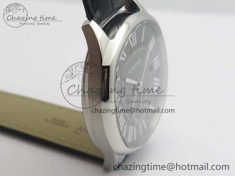 Drive de Cartier SS TF 1:1 Best Edition Gray Textured Dial On Black Leather Strap A23J