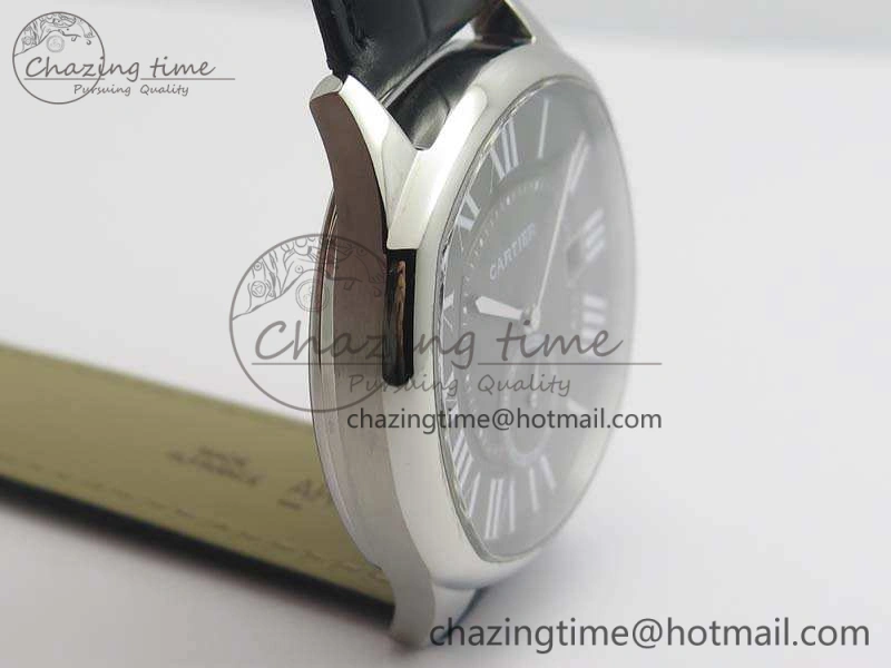 Drive de Cartier SS TF 1:1 Best Edition Gray Textured Dial On Black Leather Strap A23J