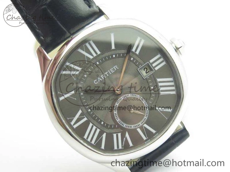 Drive de Cartier SS TF 1:1 Best Edition Gray Textured Dial On Black Leather Strap A23J
