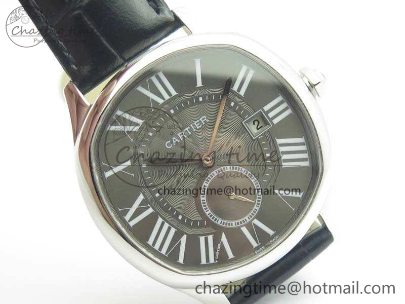 Drive de Cartier SS TF 1:1 Best Edition Gray Textured Dial On Black Leather Strap A23J