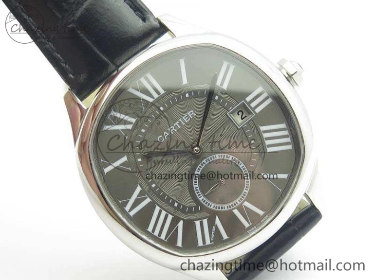 Drive de Cartier SS TF 1:1 Best Edition Gray Textured Dial On Black Leather Strap A23J
