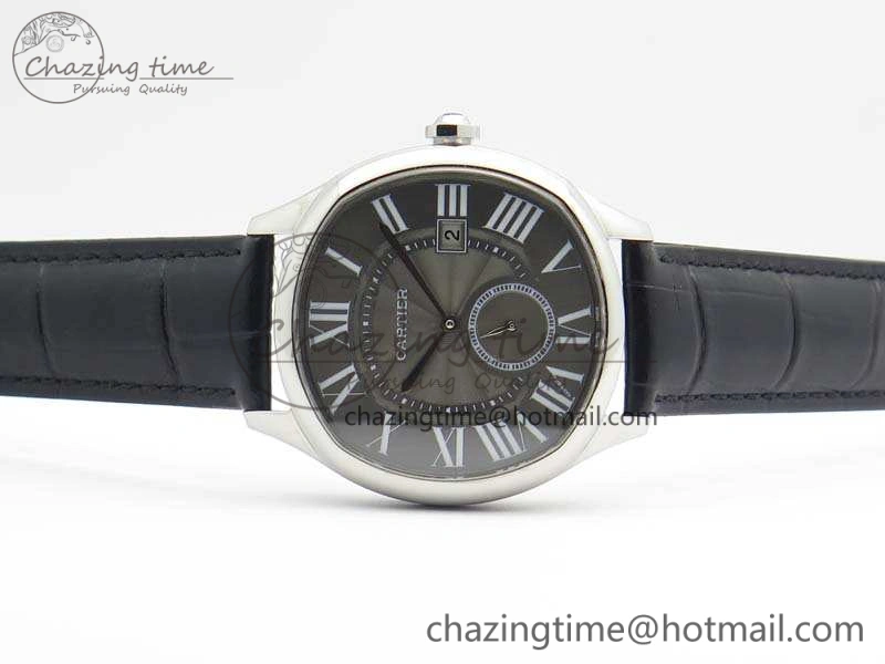Drive de Cartier SS TF 1:1 Best Edition Gray Textured Dial On Black Leather Strap A23J