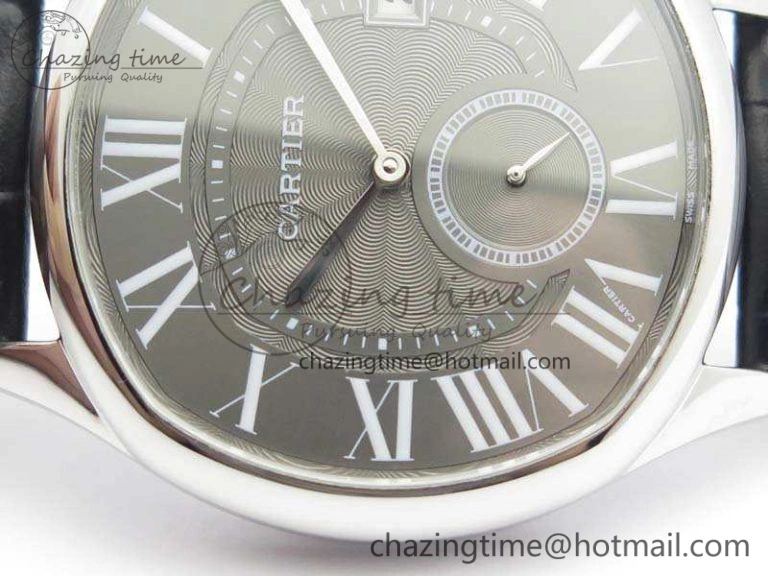 Drive de Cartier SS TF 1:1 Best Edition Gray Textured Dial On Black Leather Strap A23J