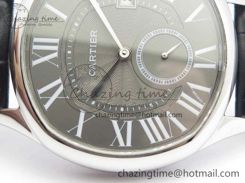 Drive de Cartier SS TF 1:1 Best Edition Gray Textured Dial On Black Leather Strap A23J