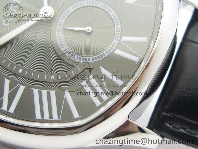 Drive de Cartier SS TF 1:1 Best Edition Gray Textured Dial On Black Leather Strap A23J