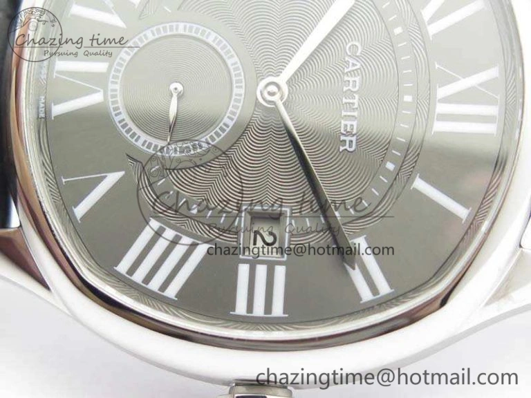 Drive de Cartier SS TF 1:1 Best Edition Gray Textured Dial On Black Leather Strap A23J