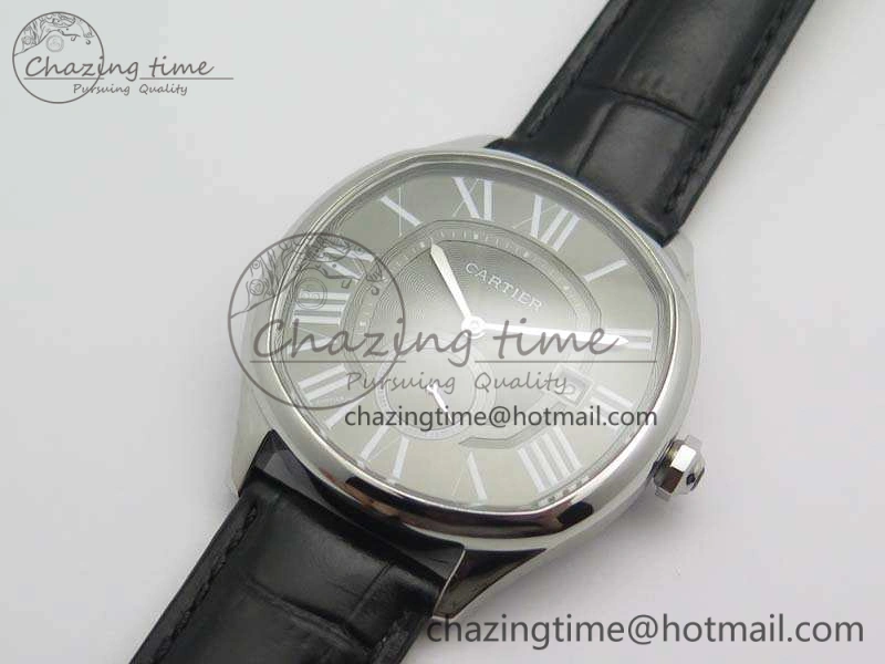 Drive de Cartier SS TF 1:1 Best Edition Gray Textured Dial On Black Leather Strap A23J
