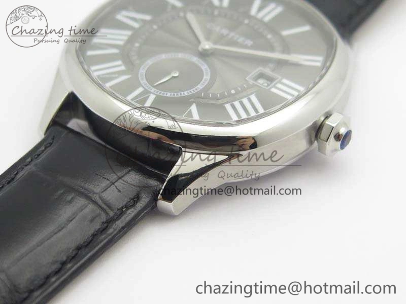 Drive de Cartier SS TF 1:1 Best Edition Gray Textured Dial On Black Leather Strap A23J
