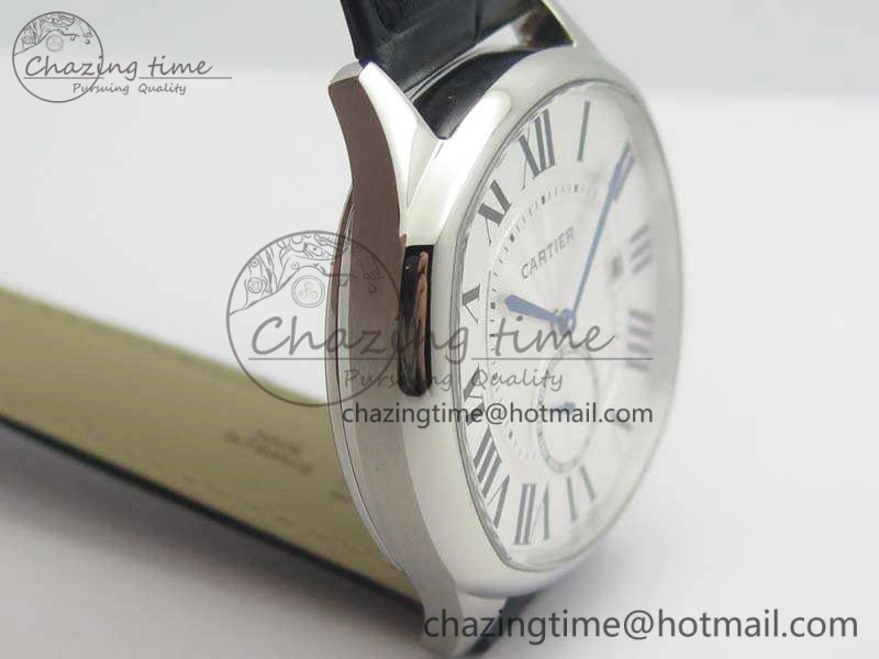 Drive de Cartier SS TF 1:1 Best Edition White Textured Dial On Black Leather Strap A23J