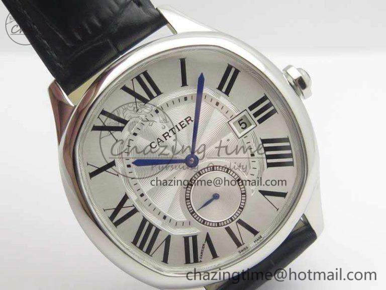 Drive de Cartier SS TF 1:1 Best Edition White Textured Dial On Black Leather Strap A23J