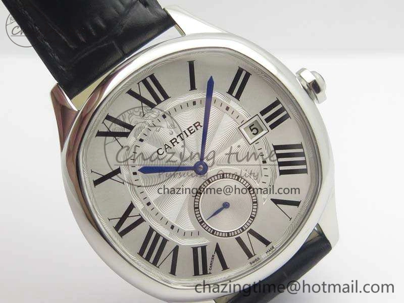 Drive de Cartier SS TF 1:1 Best Edition White Textured Dial On Black Leather Strap A23J