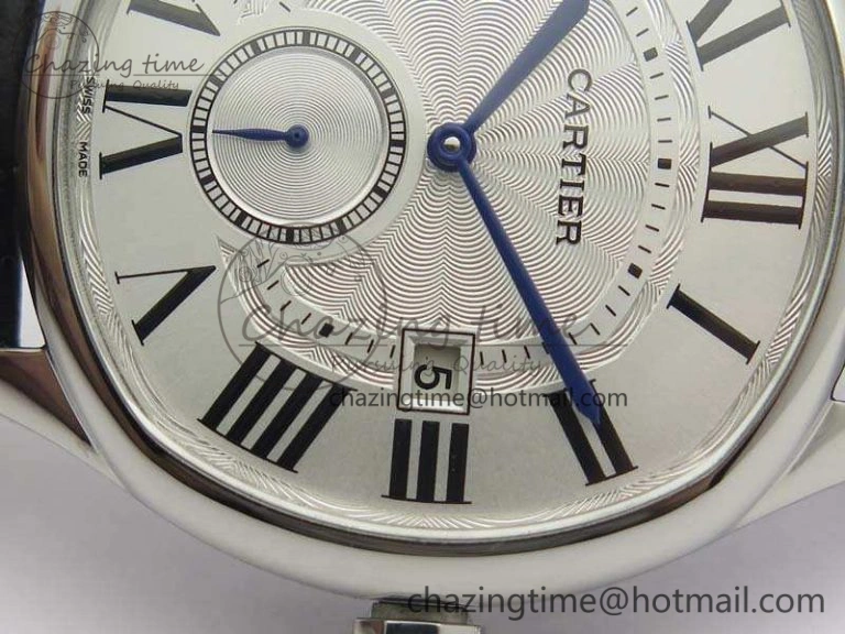 Drive de Cartier SS TF 1:1 Best Edition White Textured Dial On Black Leather Strap A23J