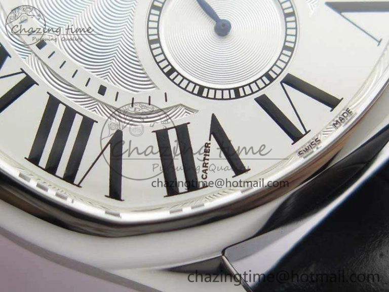 Drive de Cartier SS TF 1:1 Best Edition White Textured Dial On Black Leather Strap A23J