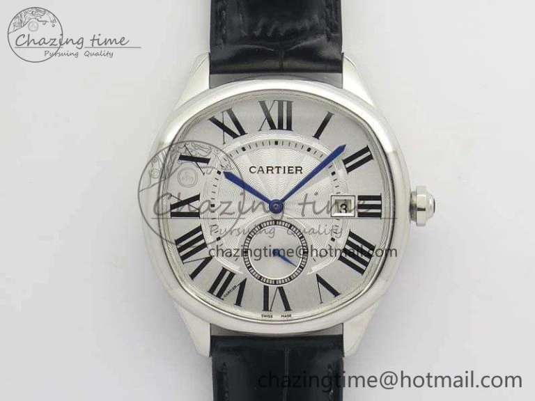 Drive de Cartier SS TF 1:1 Best Edition White Textured Dial On Black Leather Strap A23J