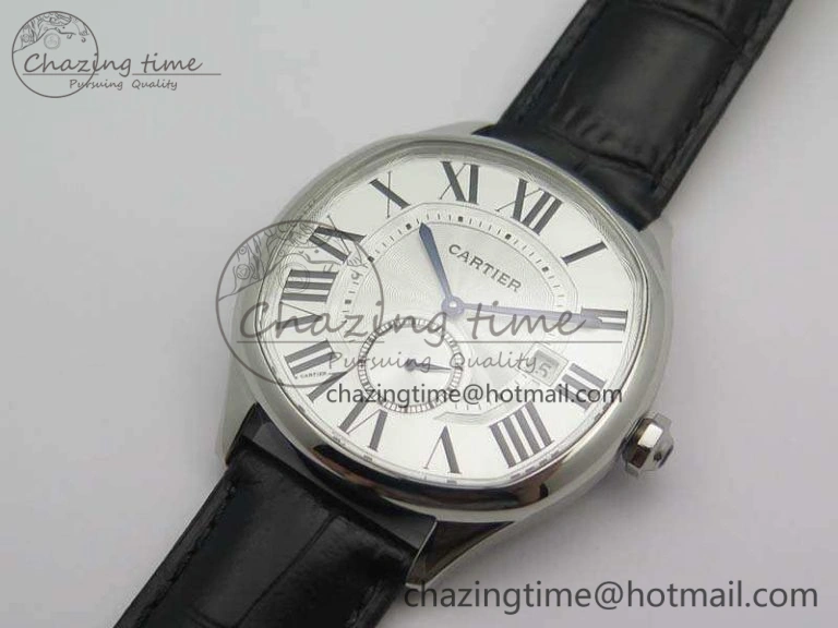 Drive de Cartier SS TF 1:1 Best Edition White Textured Dial On Black Leather Strap A23J