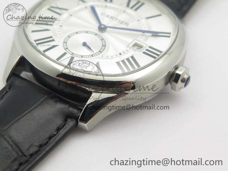 Drive de Cartier SS TF 1:1 Best Edition White Textured Dial On Black Leather Strap A23J
