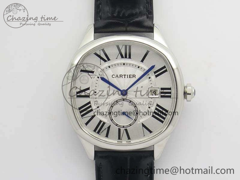 Drive de Cartier SS TF 1:1 Best Edition White Textured Dial On Black Leather Strap A23J
