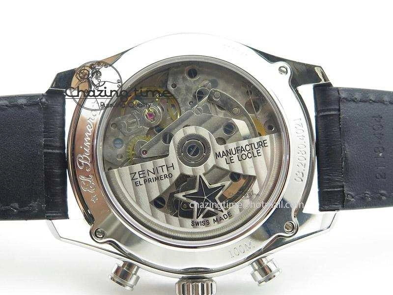 El Primero Chrono SS AXF Black Dial on Black Leather Strap A7750
