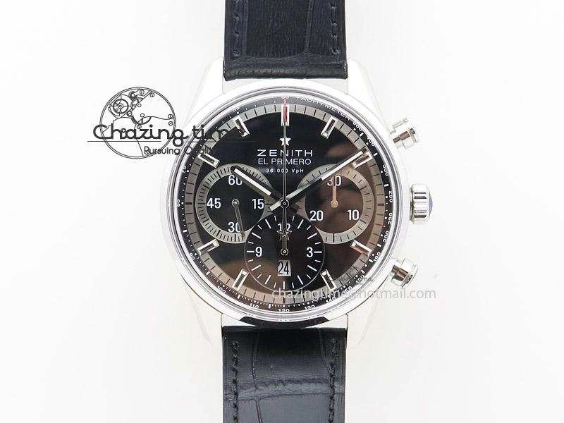 El Primero Chrono SS AXF Black Dial on Black Leather Strap A7750
