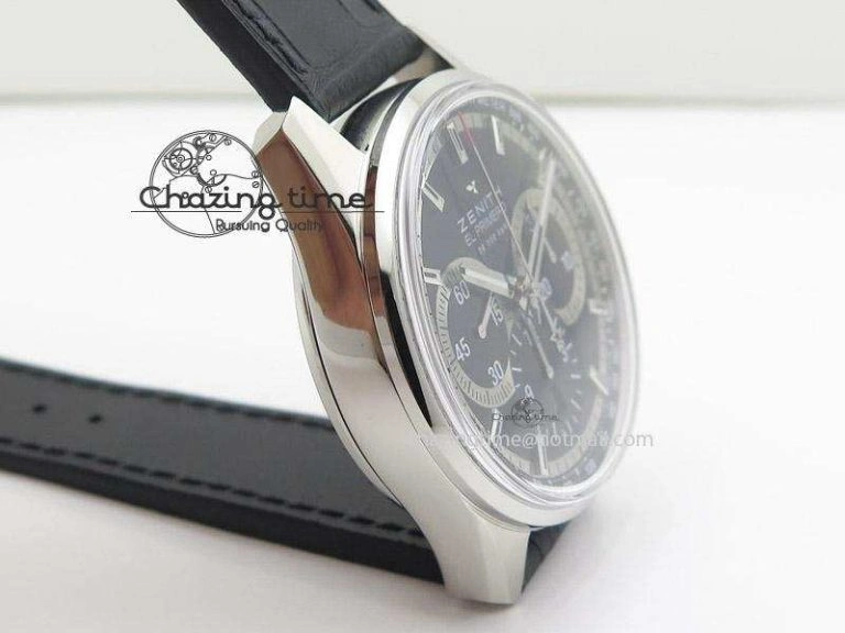El Primero Chrono SS AXF Black Dial on Black Leather Strap A7750