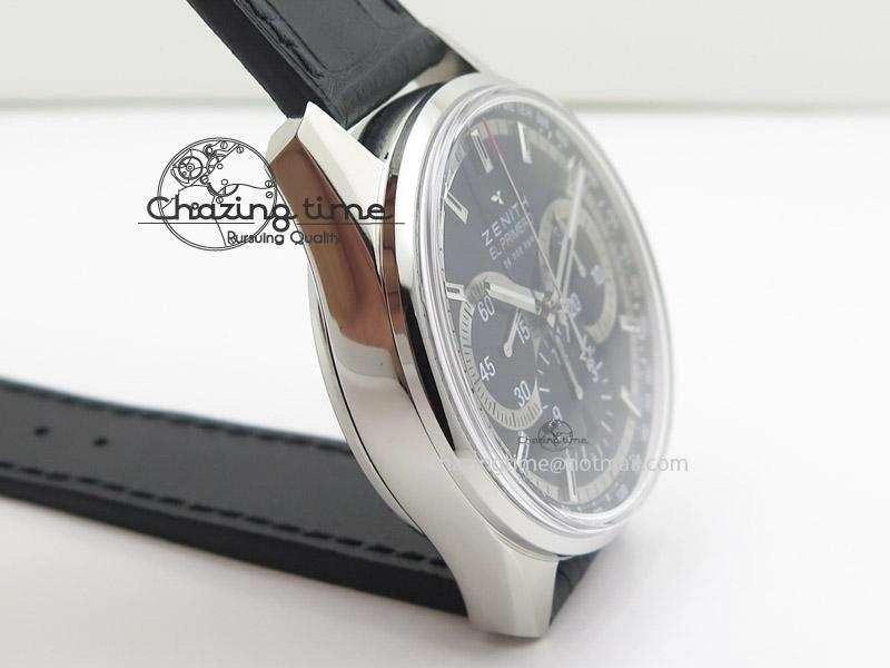 El Primero Chrono SS AXF Black Dial on Black Leather Strap A7750
