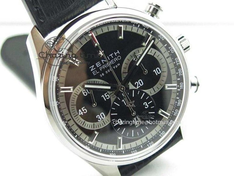 El Primero Chrono SS AXF Black Dial on Black Leather Strap A7750