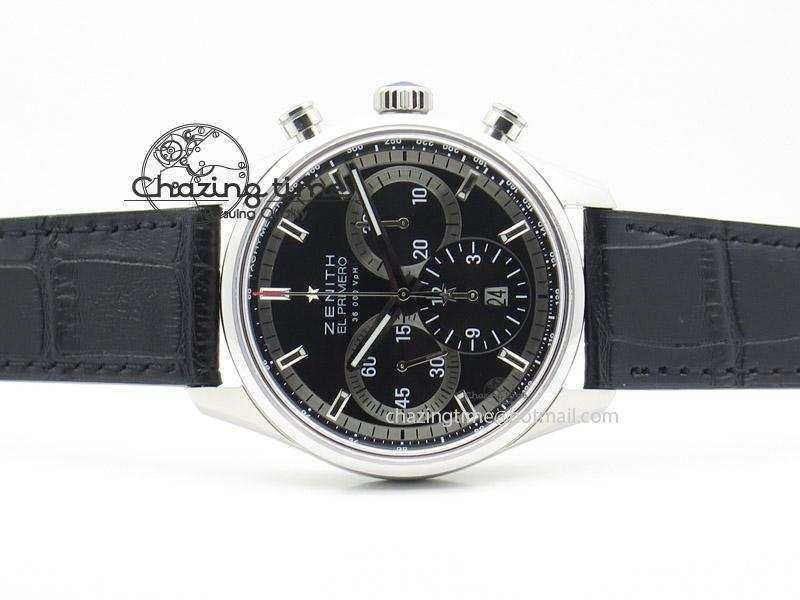 El Primero Chrono SS AXF Black Dial on Black Leather Strap A7750