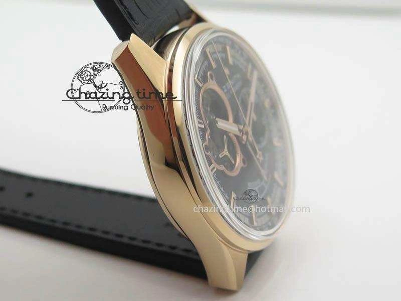 El Primero RG AXF Black Dial on Black Leather Strap Asian Manual Winding Chronograph Movement