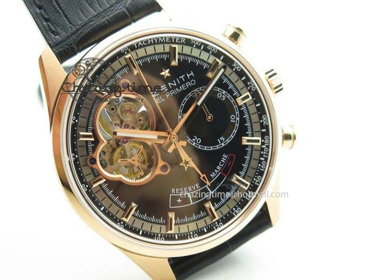 El Primero RG AXF Black Dial on Black Leather Strap Asian Manual Winding Chronograph Movement