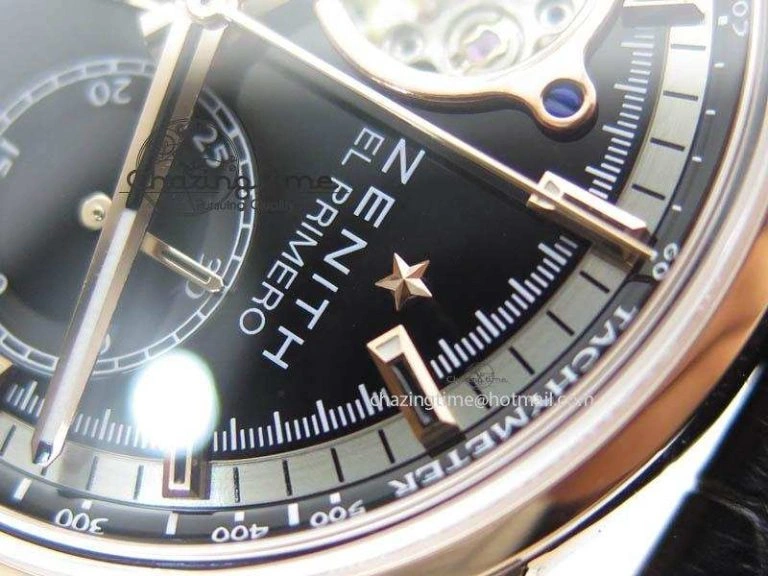 El Primero RG AXF Black Dial on Black Leather Strap Asian Manual Winding Chronograph Movement