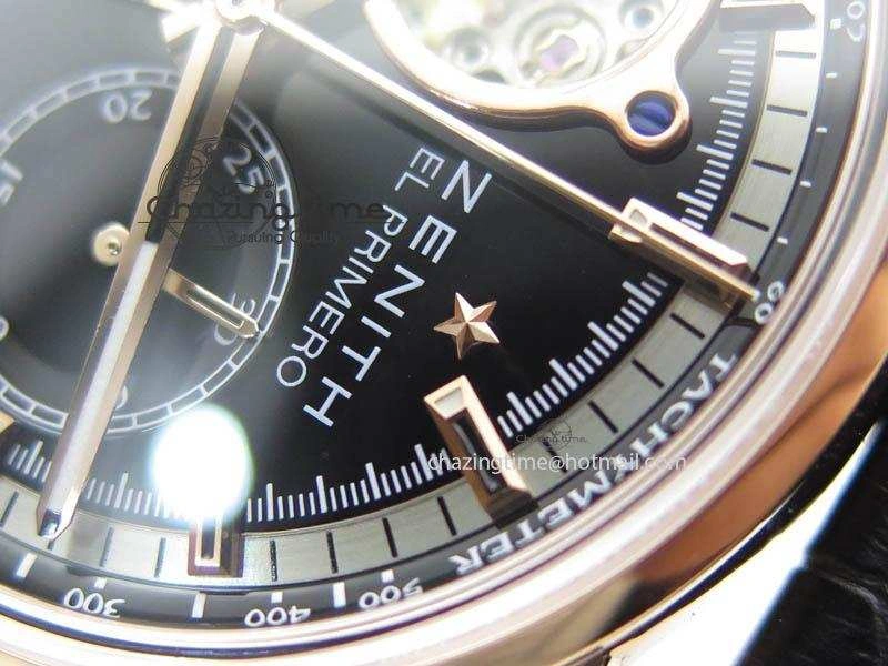 El Primero RG AXF Black Dial on Black Leather Strap Asian Manual Winding Chronograph Movement