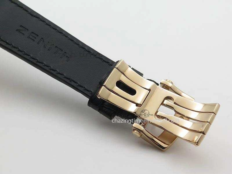 El Primero RG AXF Black Dial on Black Leather Strap Asian Manual Winding Chronograph Movement