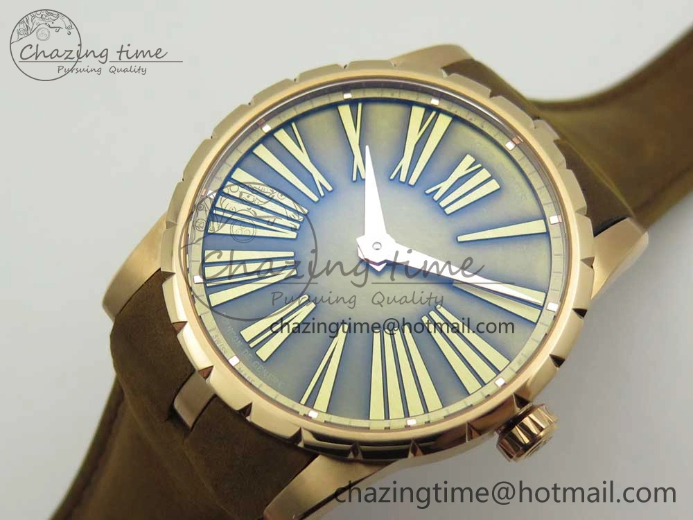 Excalibur 42mm Dbex0050 RG RDF 1:1 Best Edition Brown Dial on Brown Leather Strap A830 (Micro Rotor)