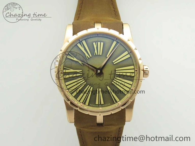 Excalibur 42mm Dbex0050 RG RDF 1:1 Best Edition Brown Dial on Brown Leather Strap A830 (Micro Rotor)