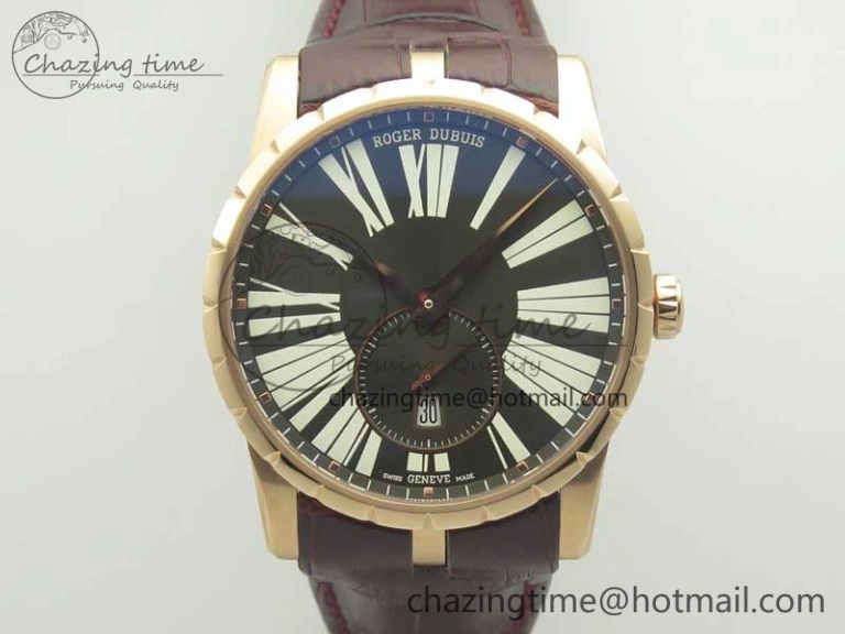 Excalibur 42mm Dbex0536 RG RDF 1:1 Best Edition Gray Dial on Brown Leather Strap A830