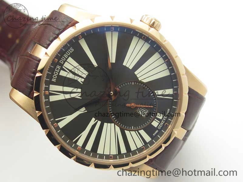 Excalibur 42mm Dbex0536 RG RDF 1:1 Best Edition Gray Dial on Brown Leather Strap A830