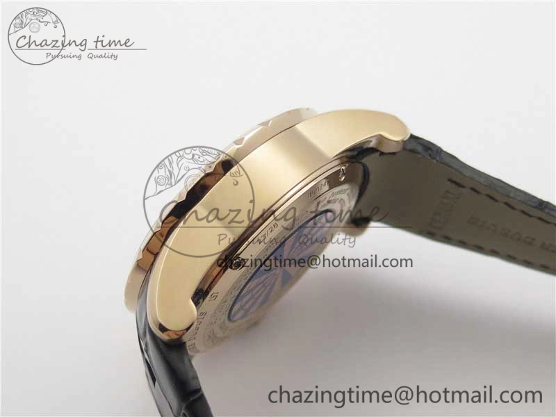 Excalibur Knights of the Round Table II RG ZZF Blue Gold Crystal Dial on Black Leather Strap MIYOTA 8215