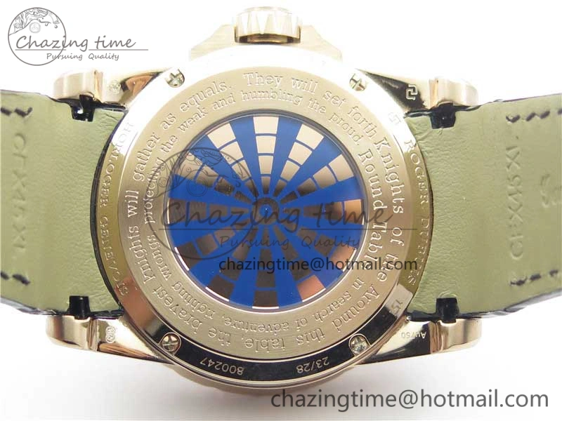 Excalibur Knights of the Round Table II RG ZZF Blue Gold Crystal Dial on Black Leather Strap MIYOTA 8215