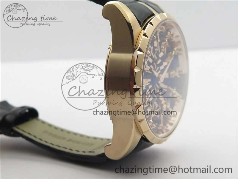 Excalibur Knights of the Round Table II RG ZZF Blue Gold Crystal Dial on Black Leather Strap MIYOTA 8215