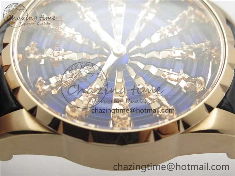Excalibur Knights of the Round Table II RG ZZF Blue Gold Crystal Dial on Black Leather Strap MIYOTA 8215
